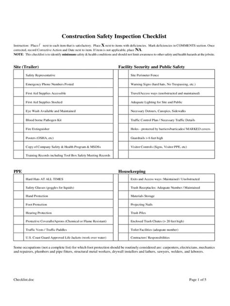 Ppe Inspection Checklist Template Excel