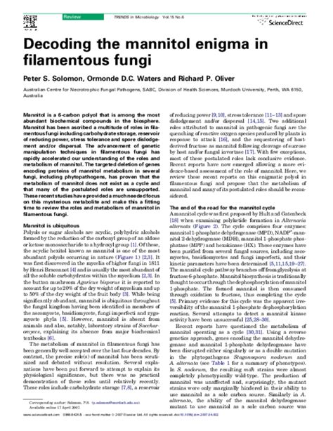 Pdf Decoding The Mannitol Enigma In Filamentous Fungi Ormonde