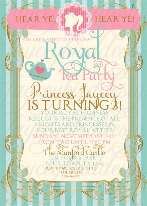 Princess Tea Party Birthday Invitation Royal Girl Invite Etsy
