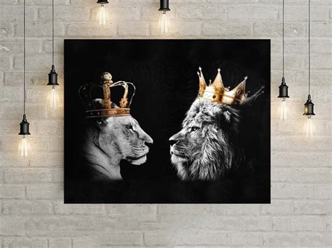 Lion And Lioness Lion Wall Art King And Queen Canvas King Etsy