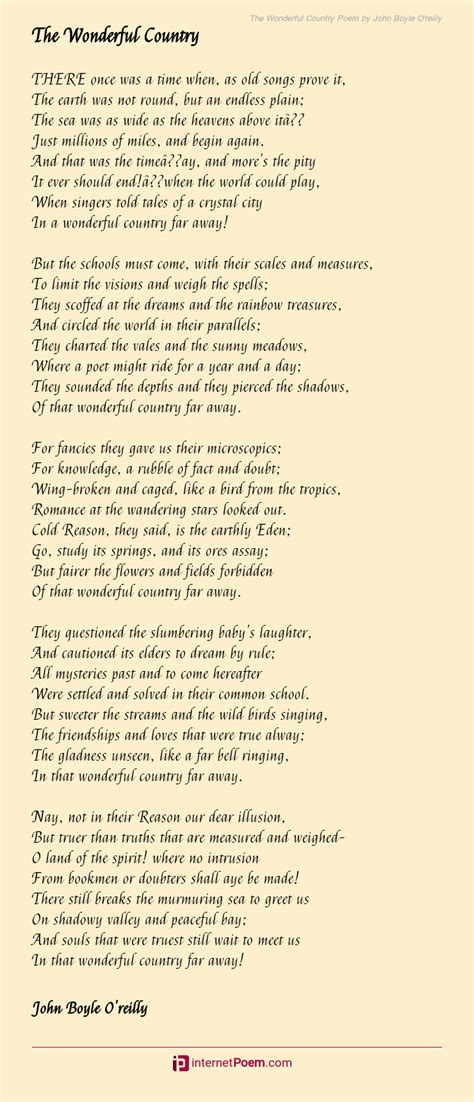 The Wonderful Country Poem By John Boyle Oreilly
