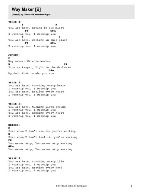 Way Maker Chord Chart