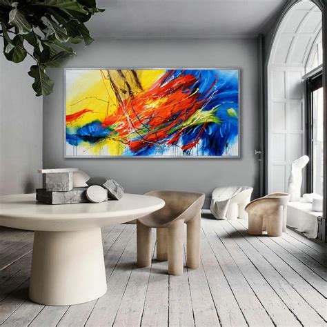 Hand Painted Texture Abstract Panoramic Canvas Modern Wall Art Super Extra Large Oversize