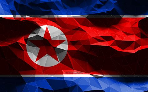 Download Wallpapers 4k North Korean Flag Low Poly Art Asian