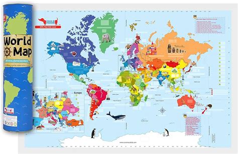 World Map Poster For Kids Educational Interactive Wall Map