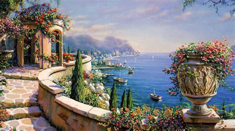 Download Capri Italy Landscape Painting Wallpaper