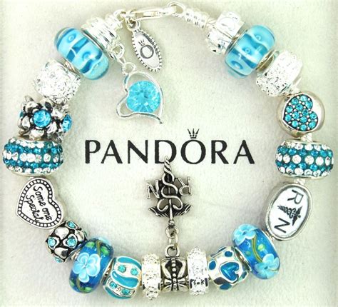 Authentic Pandora Silver Charm Bracelet With Charms Blue Rn Turquoise