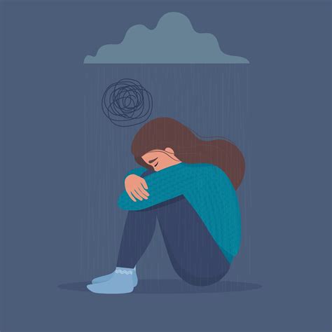 Depressed Sad Unhappy Upset Crying Woman Sitting Under Dark Cloud