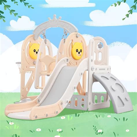 Toddler Slide And Swing Set 5 In 1 Kids Freestanding Slides With