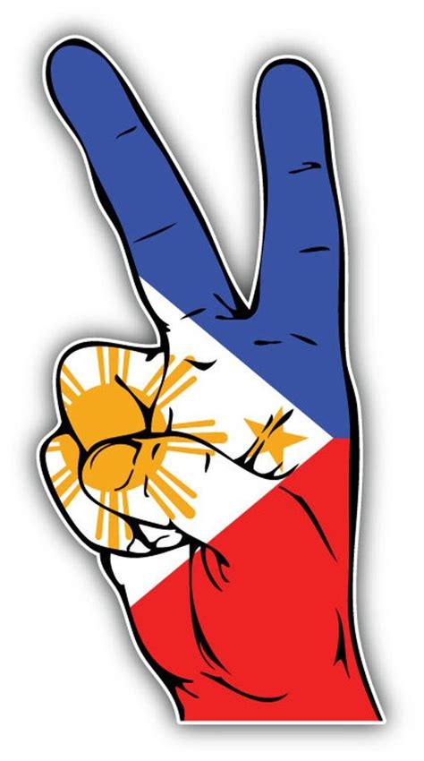 Philippines Flag Hand Peace Sign Car Bumper Sticker Decal Philippine