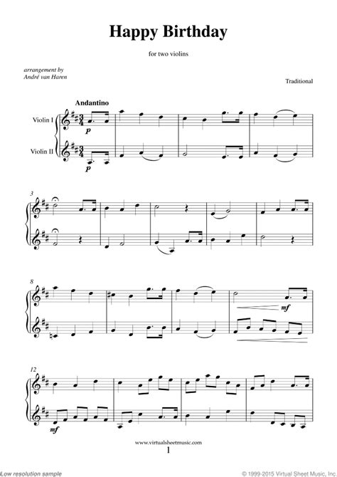 Happy Birthday Sheet Music For Two Violins Pdf Interactive