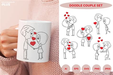 Cute Couple Doodle With Romantic Pose Illustration Set