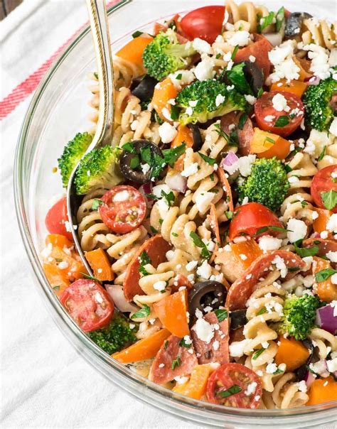 I love macaroni salad, but wanted something a bit lighter. Healthy Pepperoni Pasta Salad