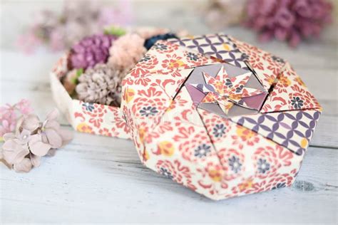 Japanese Patterned Chic Hexagonal Origami Box With Lid Stock Image