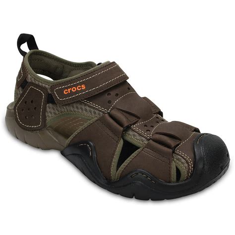 Crocs Mens Swiftwater Leather Fisherman Sandals Academy