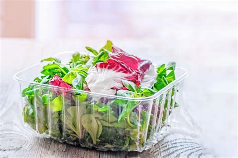 Mix From Fresh Organic Salads In Plastic Transparent Packaging On A