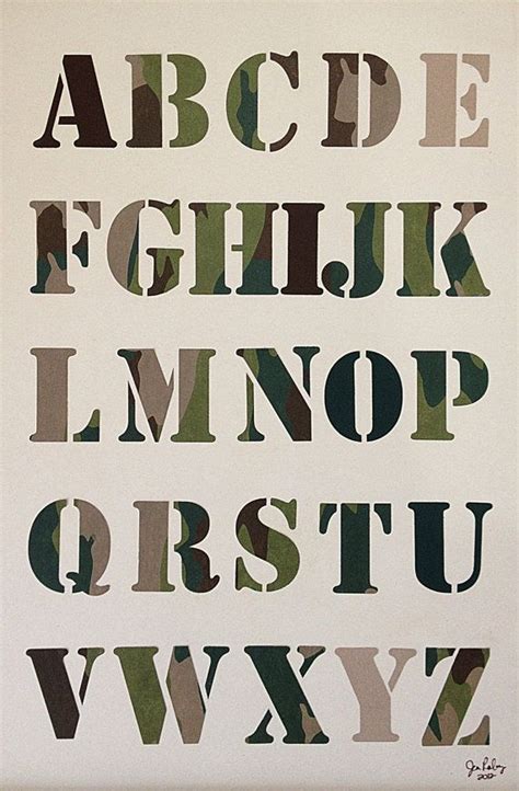 Camouflage Handmade Alphabet Poster Green Brown And Khaky Army Font
