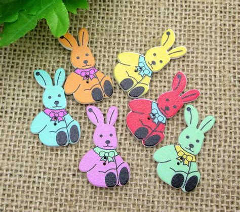 50pcs Mixed Wood Rabbit Sewing Buttons For Kids Clothes Scrapbooking