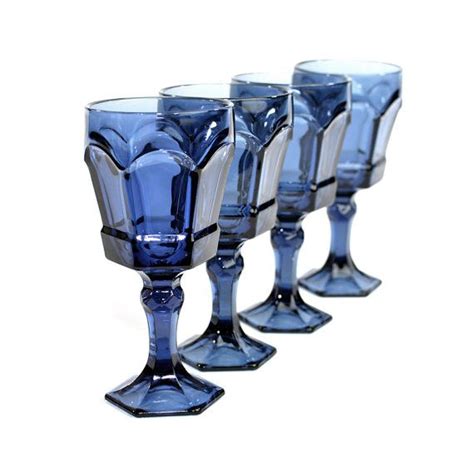 Cobalt Dusky Blue Glass Fostoria Water Wine Goblets Set Of Etsy Blue Glass Vintage House