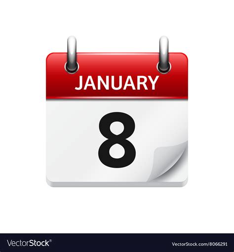 January 8 Flat Daily Calendar Icon Date Royalty Free Vector