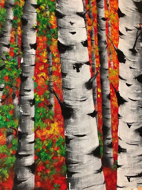 Fall Aspen Birch Trees Forest Original Art Large Abstract Etsy Canada