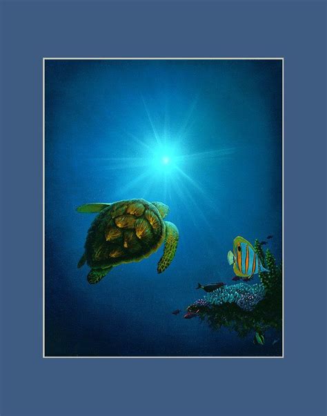 Sea The Light Matted Print By Hawaii Artist Thomas Deir Turtle