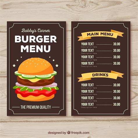 Free Vector Burger Menu Template With Orange Ribbons