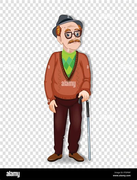 Old Man Cartoon Character With Glasses