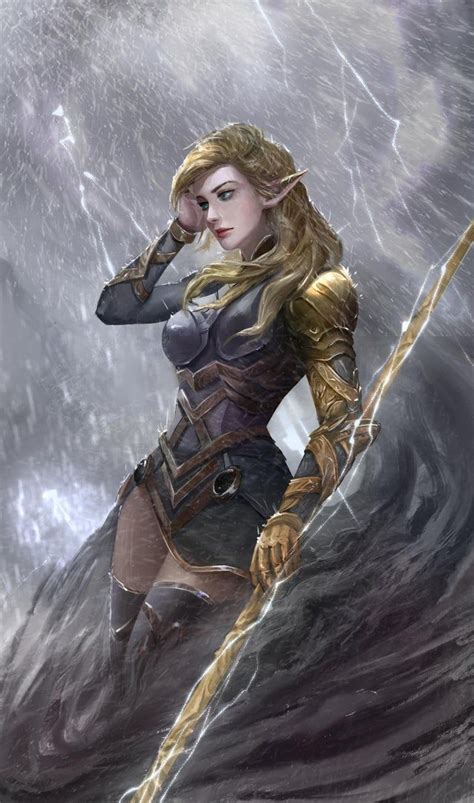 ART Valorin Storm Cleric Storm Sorcerer DnD Fantasy Female Warrior Elves Fantasy