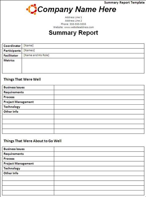 summary report templates  printable word