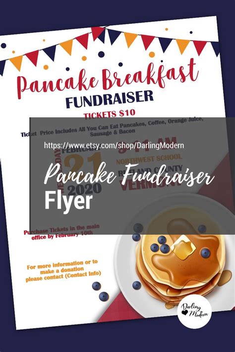 Editable Pancake Breakfast Fundraiser Flyer Poster Set Pto Etsy