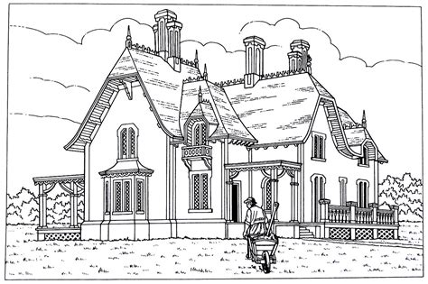 Victorian House Printable Coloring Book Page Style Is A Cottage Villa