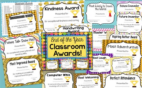 The End Of The Year Classroom Awards With Pictures And Text On It