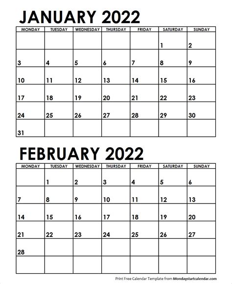 January 2022 February 2022 Printable Calendar 2023 Printable Calendars