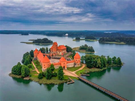 Trakai Island Castle In Lake Galve Lithuania Drone View Stock Image