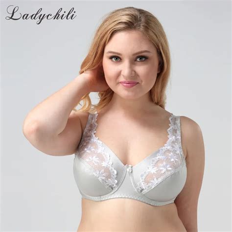 ladychili full cup big breast satin bra lace embroidery underwire unlined thin bra wide strap