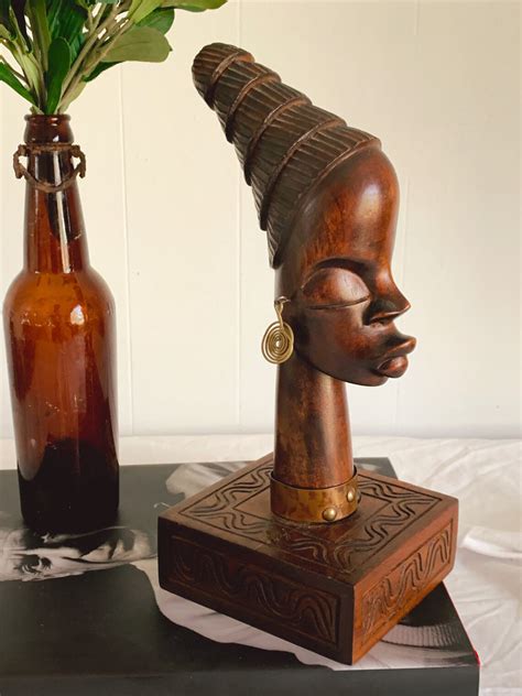Vintage African Wood Sculpture Of A Female Bust By Termezi Etsy