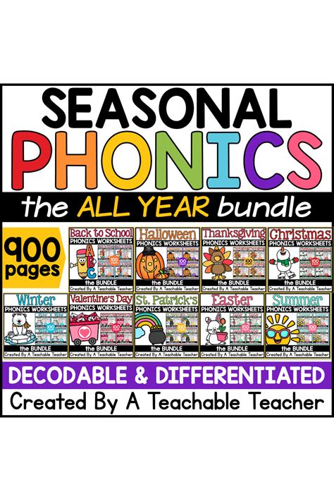 Phonics Worksheets Seasonal All Year Bundle A Teachable Teacher