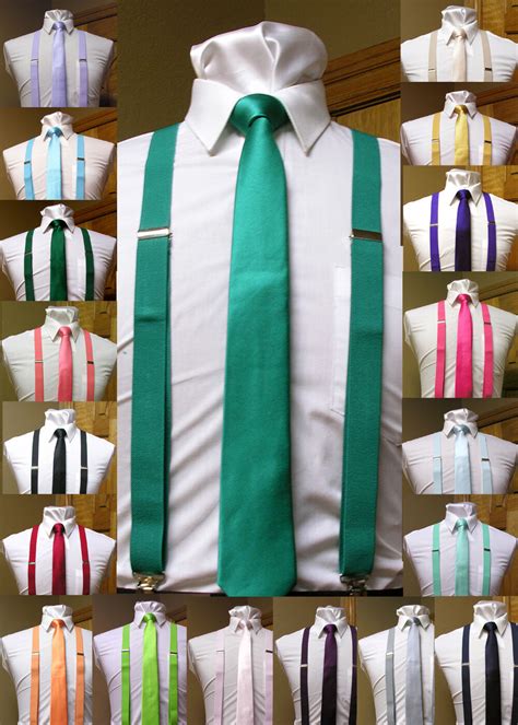 Matching Skinny Tie And Suspenders Set Men S Clip On X Back Longer