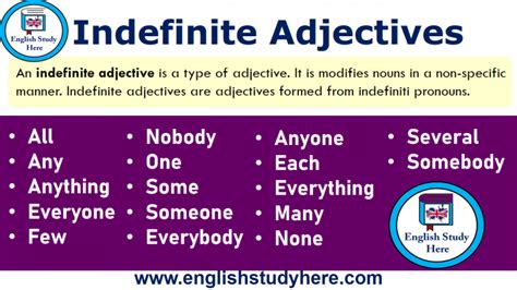 Indefinite Adjectives English Study Here