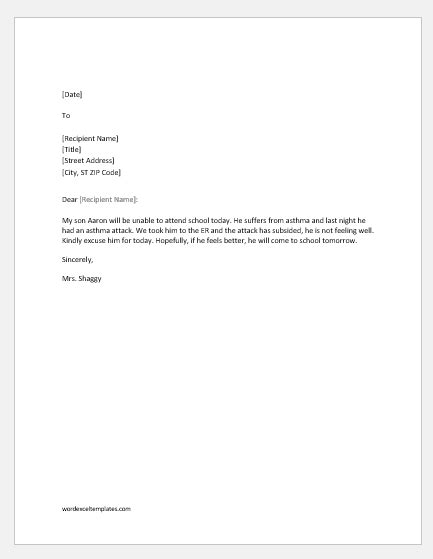 Sample Of Excuse Letter For Being Absent