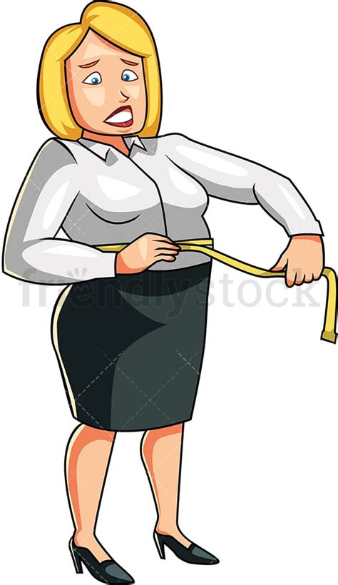 Overweight Woman Measuring Her Waist Cartoon Vector Clipart Friendlystock