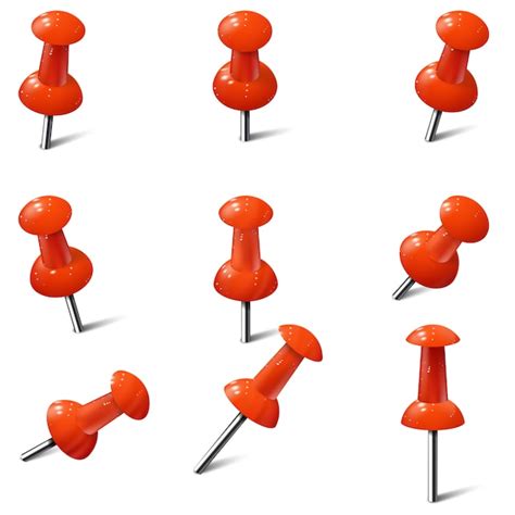 Premium Vector Set Of Realistic Push Pins In Red Color Thumbtacks