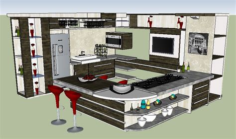 Kitchen cutting block cart 1. Modern kitchen of house 3d model cad drawing details skp ...