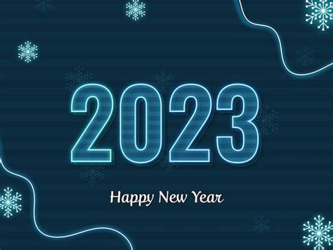 Número De Luz De Neón 2023 Con Copos De Nieve Decorados Sobre Fondo De