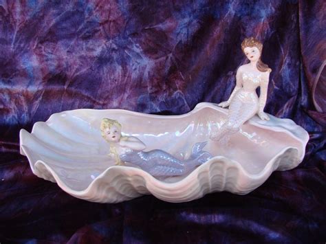 Florence Ceramics Mermaids Mermaid And Large Sea Shell Bowl Figurines