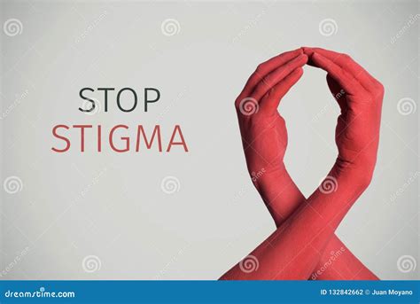Red Awareness Ribbon And Text Stop Stigma Stock Photo Image Of