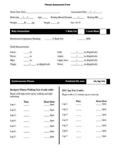 Fitness Assessment Form Fill Online Printable Fillable Blank