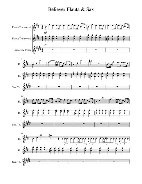 Believer Flauta And Sax Sheet Music For Flute Saxophone Tenor Mixed