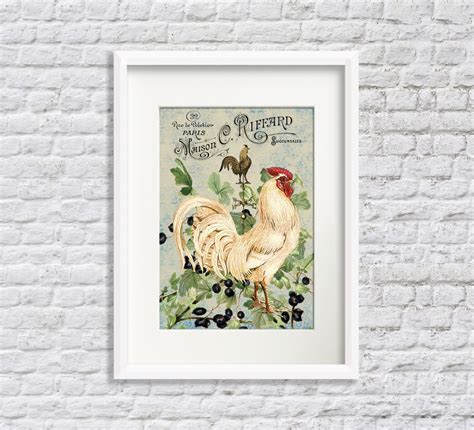 Rooster Art Prints Farmhouse Wall Decor Country French Etsy